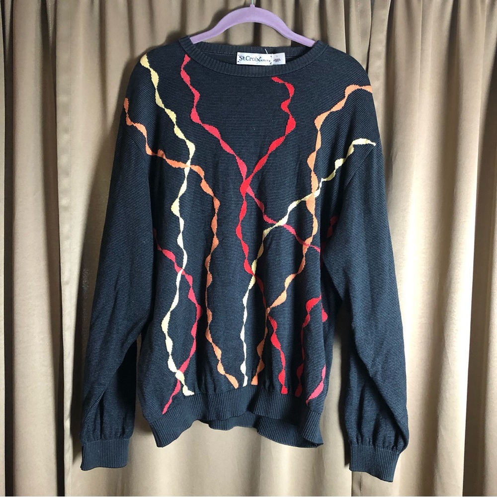 Vintage St. Croix Knit Abstract Print Sweater